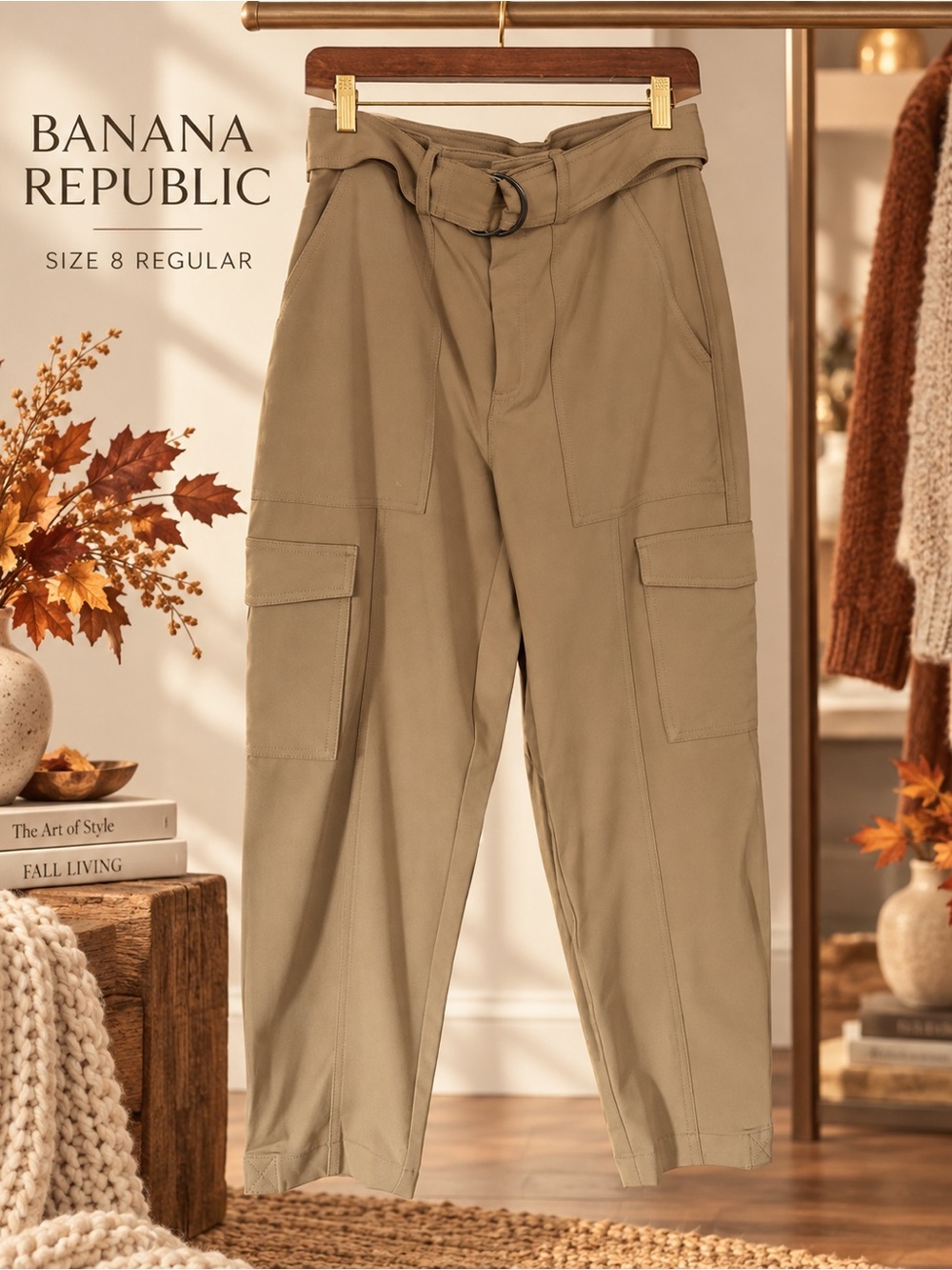 Banana Republic Khaki Paperbag Cargo Pants with Belt sz 8 regular
